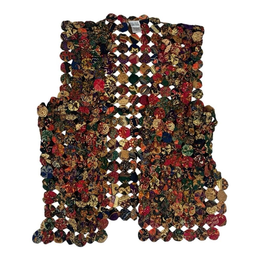 Vintage Halsey yoyo quilt size large Colorful Vest granny art boho retro twist